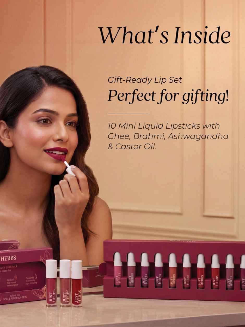 Just Herbs Ayurvedic Matte Liquid Lipstick Set of 10 | Bridal & Karwa Chauth Shringar Gift for Women