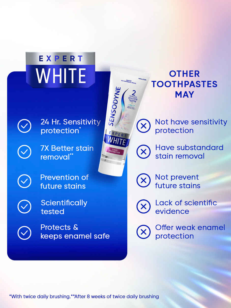Sensodyne Expert White, 2 Shades Whiter Teeth, 7X Stain Removal, Visible Teeth Whitening