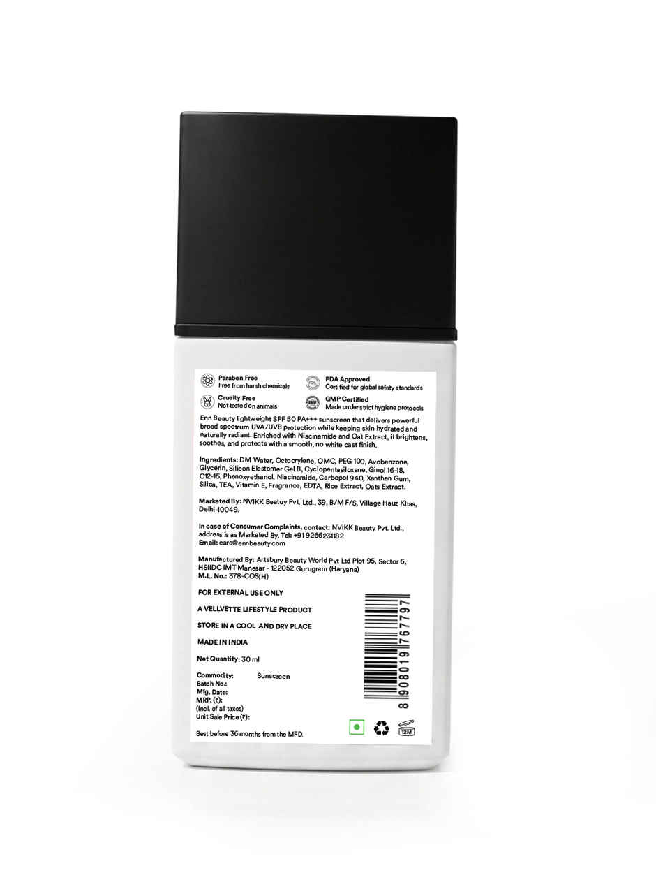 Enn Beauty Uv Shield Fragrance Free Brightening Sunscreen SPF 50 Pa +++ For Broad Spectrum