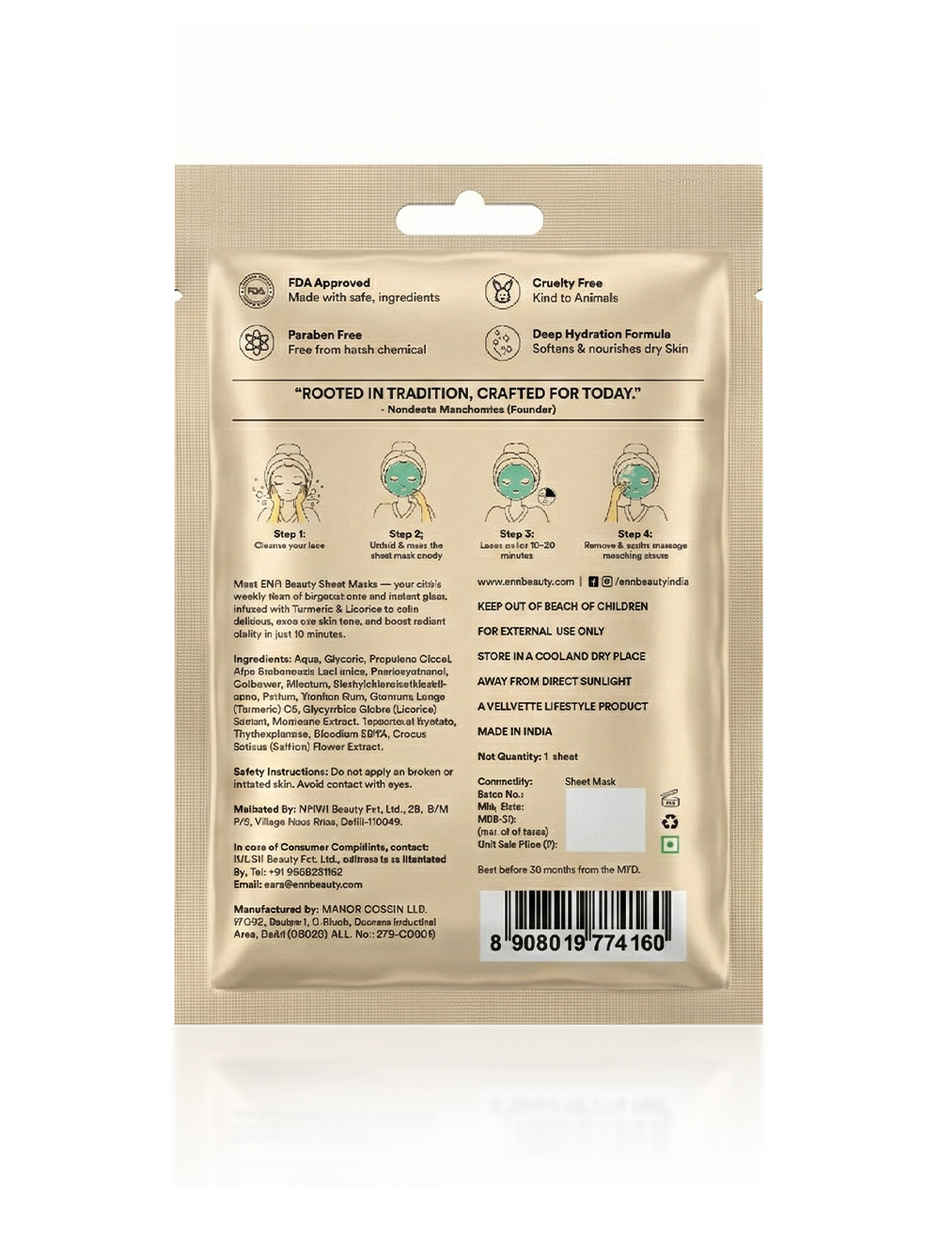 ENN Beauty DeTan Sheet Mask | Brightening & Sun Tan Removal Care