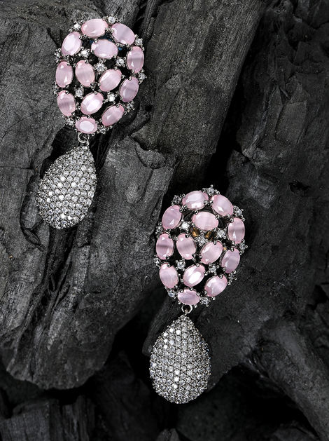 Priyaasi Silver-Plated Artificial Stone Studded Drop earrings