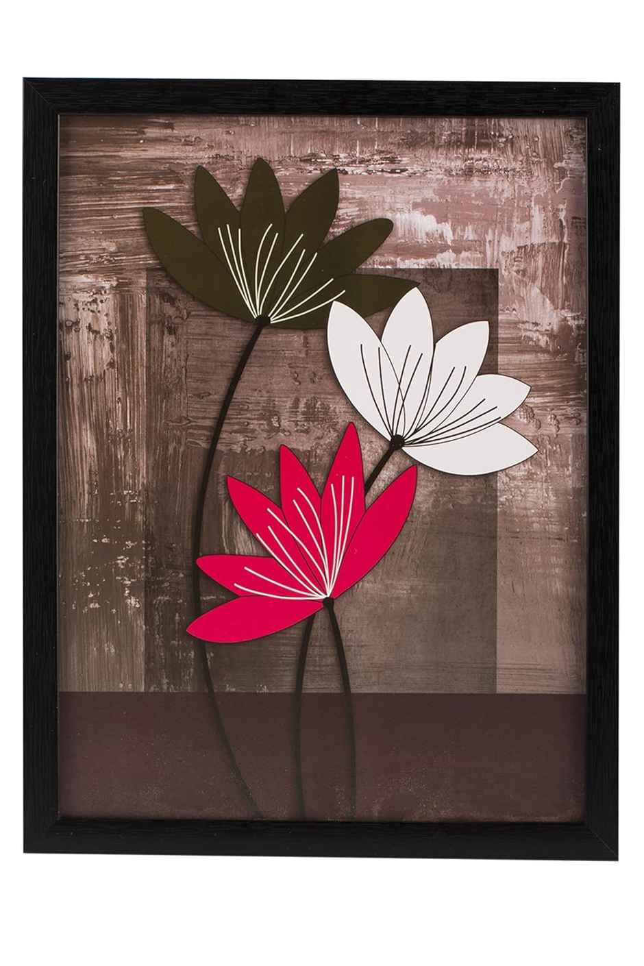 Indianara Set of 3 Multicolored Flowers Framed Art Painting