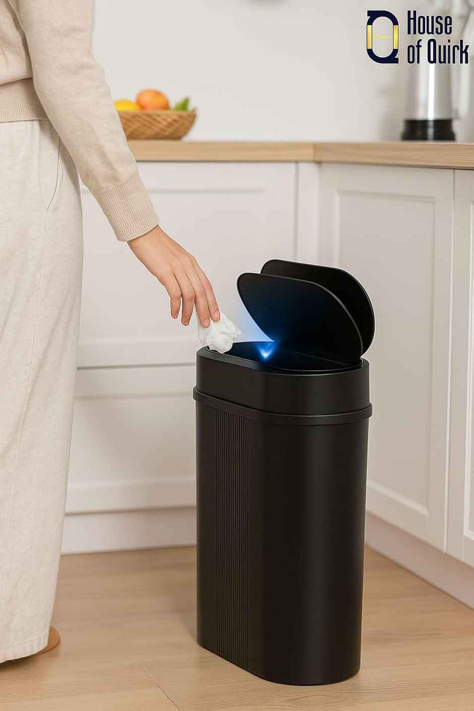 House of Quirk Plastic Smart Automatic Motion Sensor Rectangular Trash Can Oval | Black