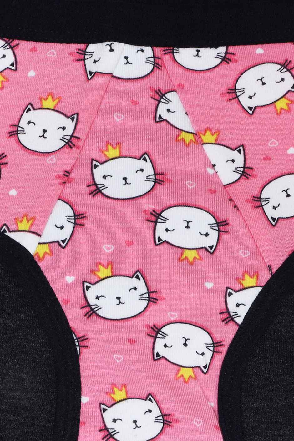 D'Chica Pink Cat Antimicrobial Reusable Period Panties for Women | Rash Free | Leakproof - M