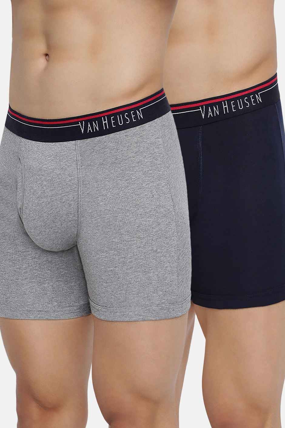 Van Heusen Apparel Men's Solid Anti Bacterial & Colour Fresh Boxer Brief Dark Navy and Grey - L