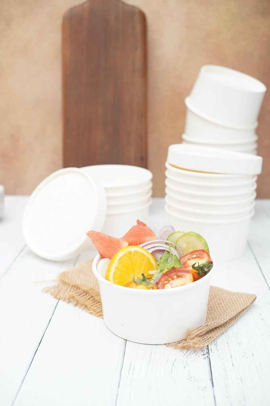 Disposable White Paper Container With Lid | Pack Of 20 | 250 ml | Tempware