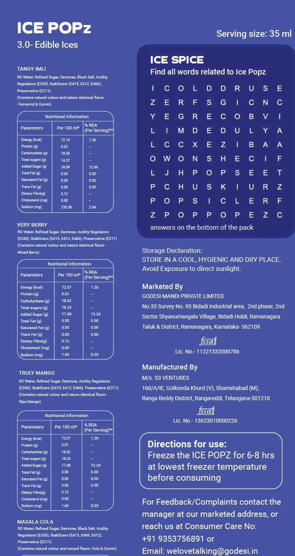 Assorted 4 Flavour ICE Popsicle Mango, Berry, Masala Cola, Imli ICE Pops Pack Of 12