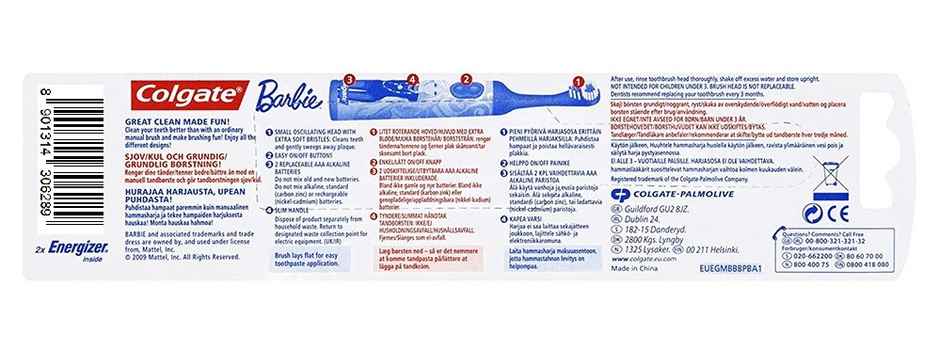 Colgate Barbie Toothbrush For Kids, Battery Powered Electric Toothbrush, Age 3+, Kids Toothbrush With Extra Soft Bristles And Slim Handle, Includes Replaceable Batteries