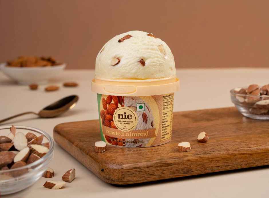 NIC Roasted Almond Ice Cream Cup | Preservative Free | No Artificial Flavors