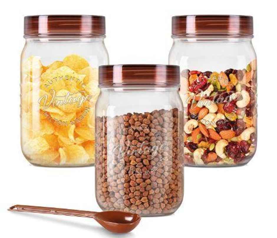 Milton Plastic Vintage Pet Jar Set Of 3, 750 ml Each, Transparent