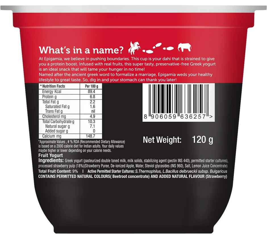 Epigamia No Added Sugar Strawberry Yogurt - 85gm Combo
