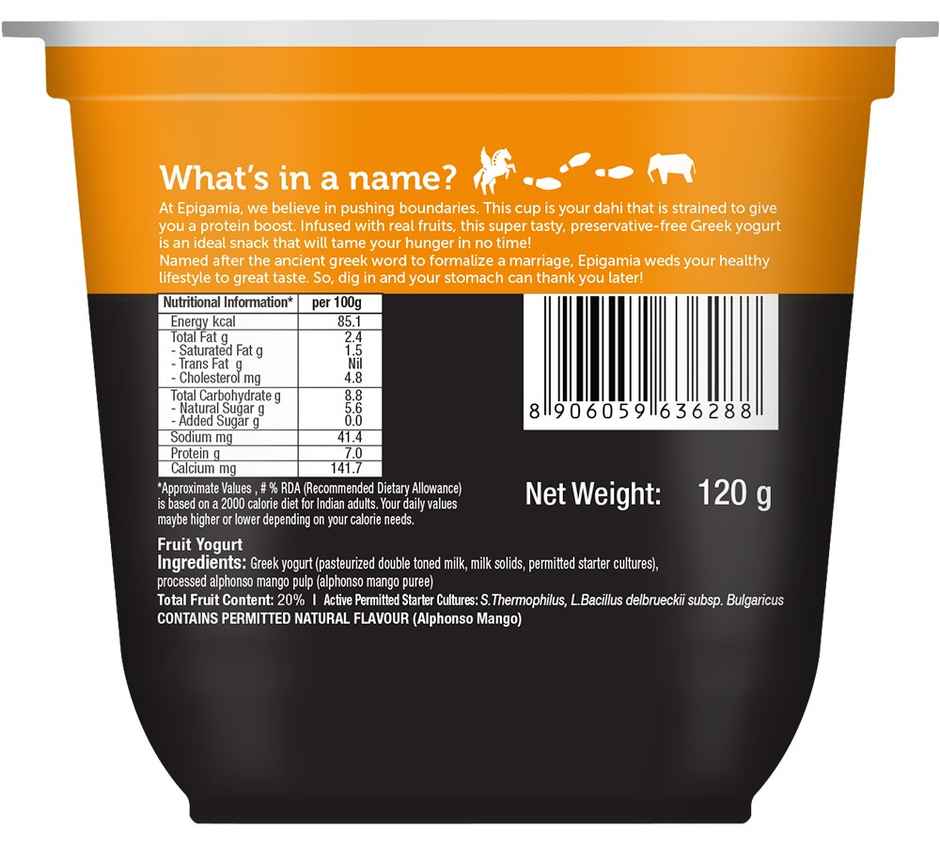 Epigamia Greek Yogurt - Alphonso Mango - Zero Added Sugar