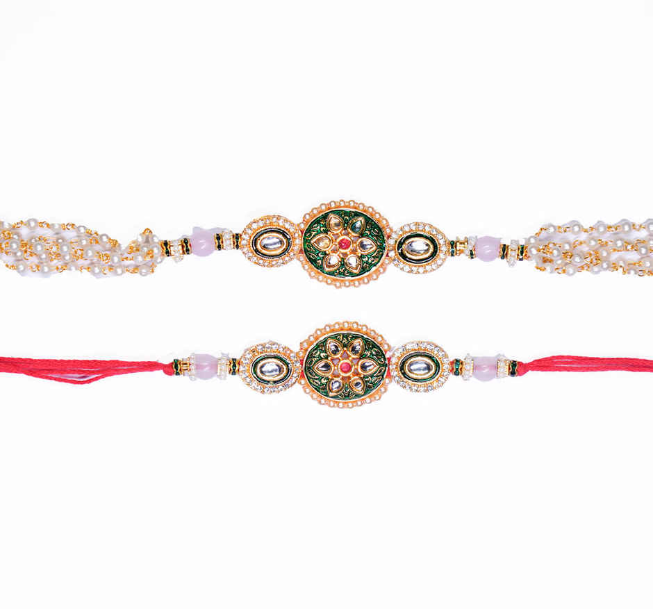 Aurum Premium Lumba Rakhi With Meenakari Diamonds and Kundan - Artistic Pair
