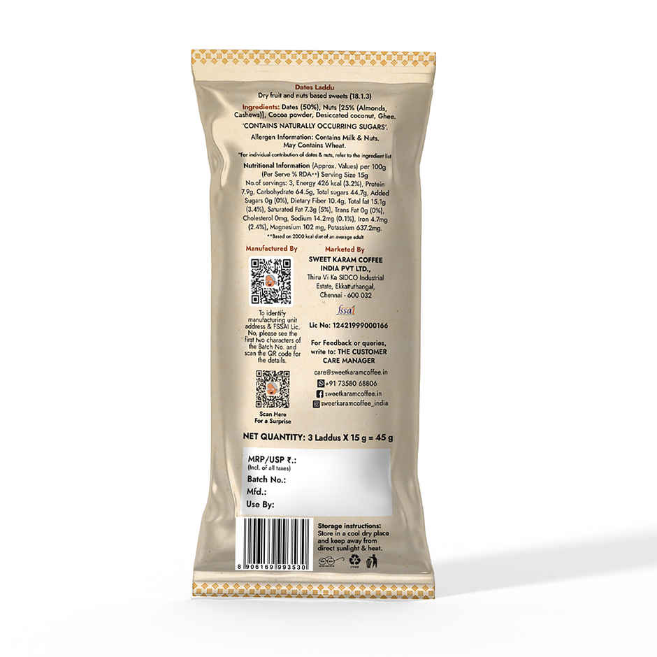 Dates Laddu (No Added Sugar) by Sweet Karam Coffee - Bite Sized