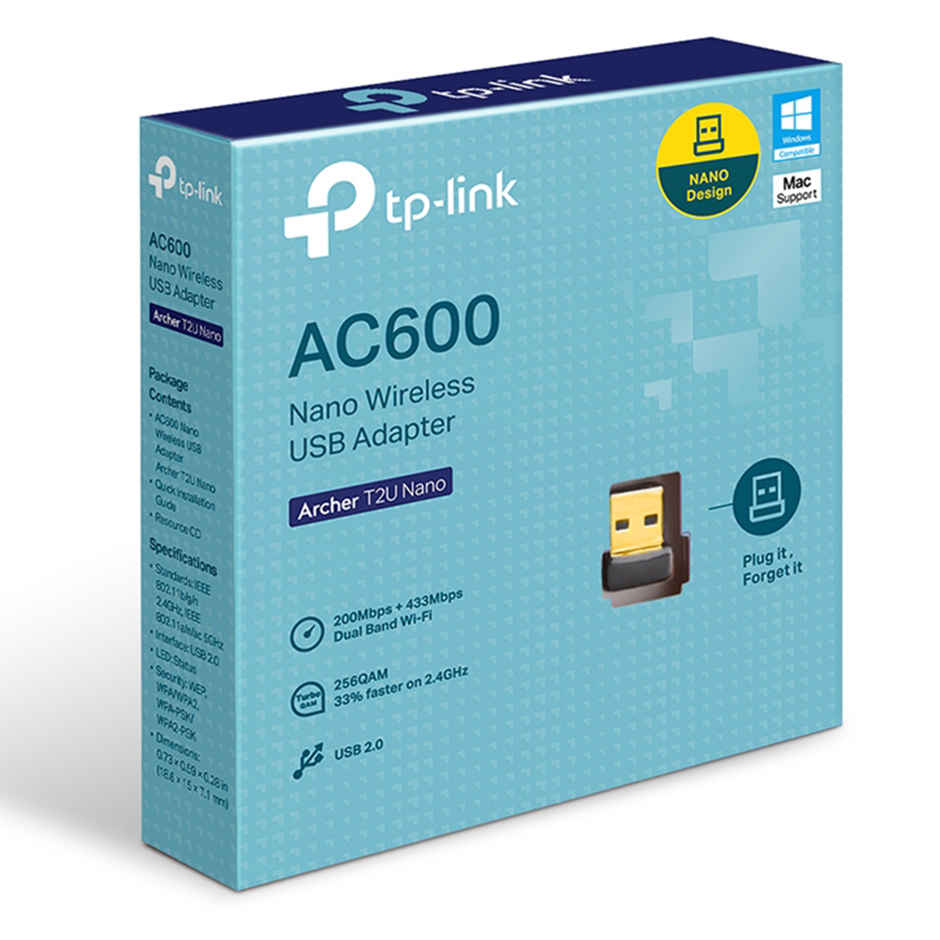 Tp-Link Archer T2U Nano Ac600 2.4Ghz And 5Ghz Dual Band Nano Wireless USB Adapter - Black