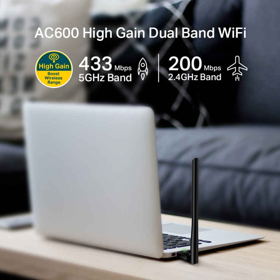 Tp-Link Archer T2U Plus Ac600 High Gain Wireless 2.4 Ghz And 5 Ghz Dual Band USB Adapter - Black