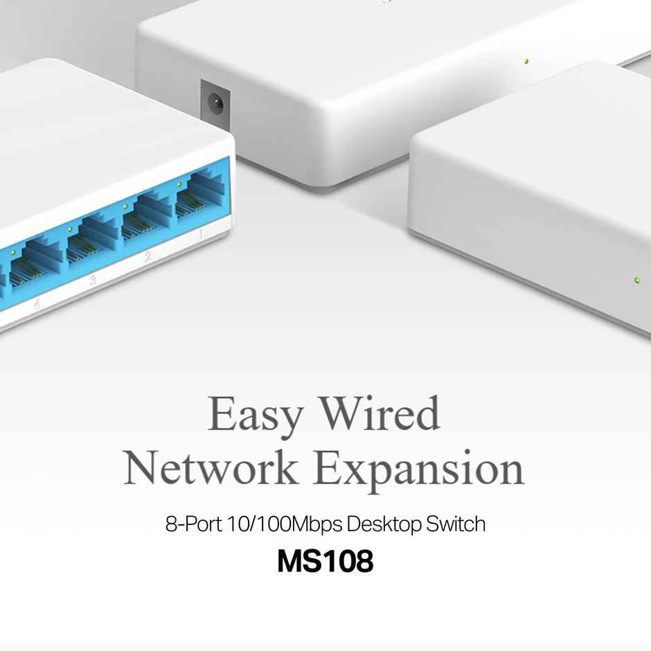 Mercusys MS108 8-Port 10/100Mbps Ultra-Compact Ethernet Desktop Network Switch - RJ45 Ports