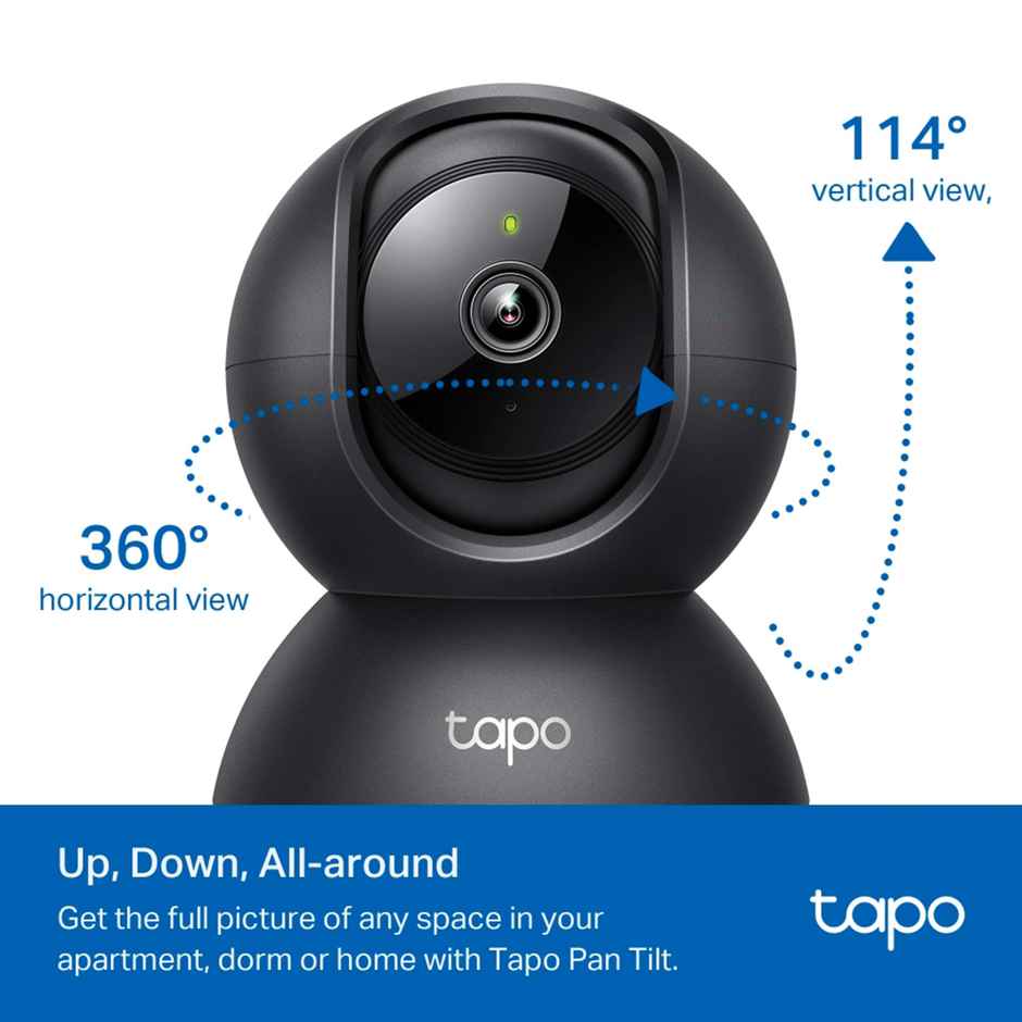 TP-Link Tapo C201 360Degree 2MP 1080p Full HD Pan/Tilt Home Security Wi-Fi Smart Camera| Alexa Enabled| 2-Way Audio| Night Vision| Motion Detection| Sound and Light Alarm| Indoor CCTV - Black