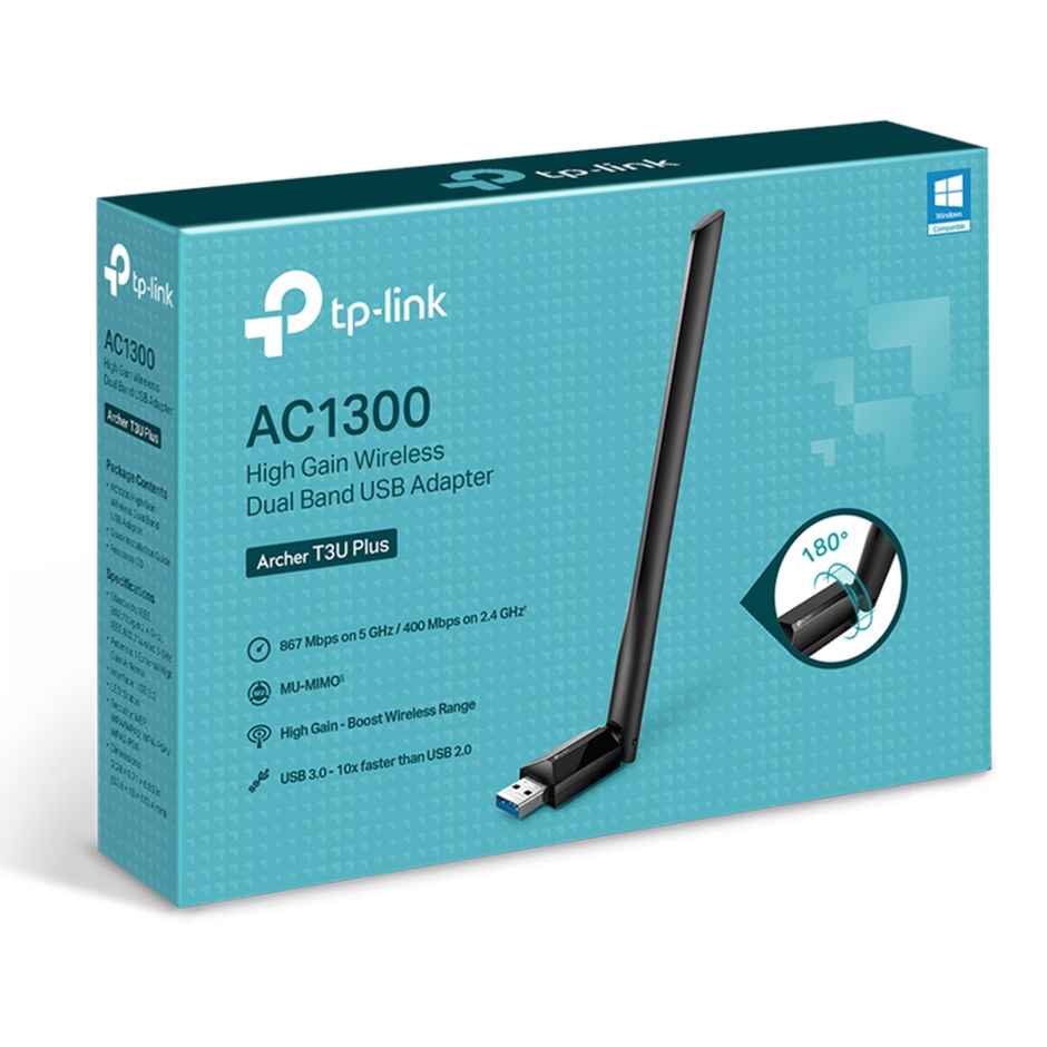 Tp-Link Archer T3U Plus Ac1300 High Gain Wireless Dual Band MU | Mimo USB Adapter - Black