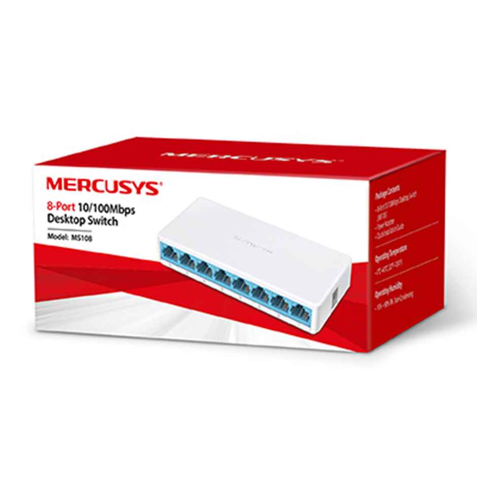 Mercusys MS108 8-Port 10/100Mbps Ultra-Compact Ethernet Desktop Network Switch - RJ45 Ports