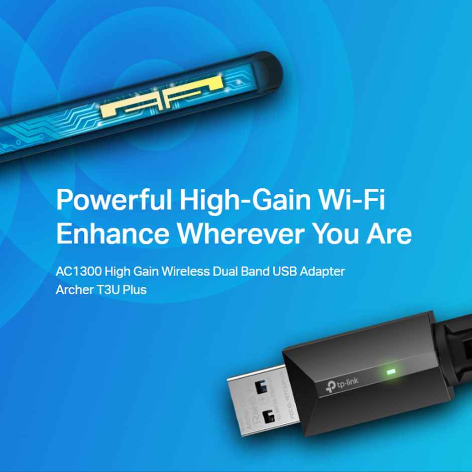 Tp-Link Archer T3U Plus Ac1300 High Gain Wireless Dual Band MU | Mimo USB Adapter - Black