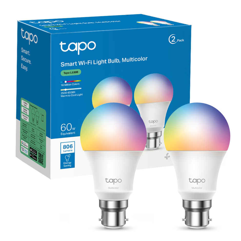 TPLink Tapo L530B(2Pack) Smart WiFi Light Bulb, , 8.7W, Compatible with Alexa, Multicolor | B22 Base Holder