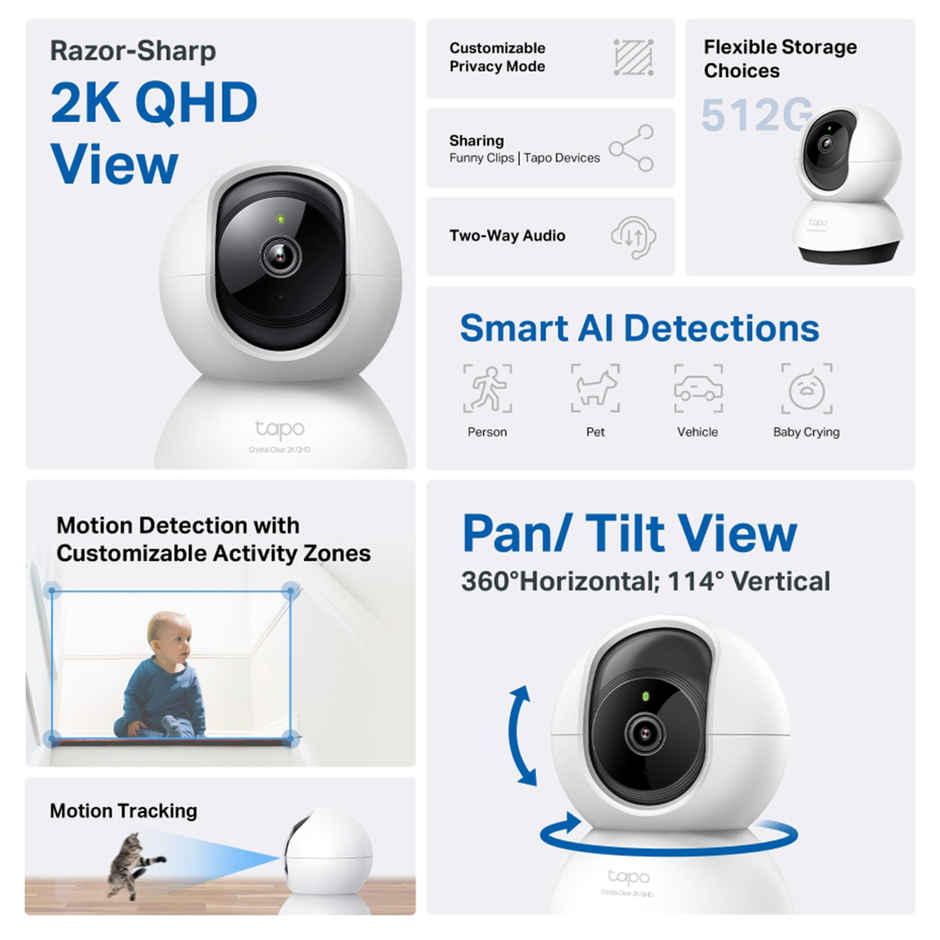 TP-Link C220 Pan/Tilt Smart AI 2K 4MP QHD 1440p Home Security Wi-Fi Camera| Alexa & Google Assistant Enabled |Night Vision|Two-Way Audio| Motion Detection