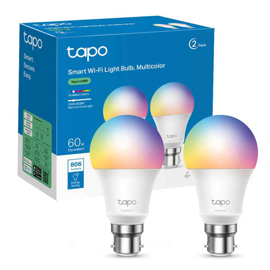 TPLink Tapo L530B(2Pack) Smart WiFi Light Bulb, , 8.7W, Compatible with Alexa, Multicolor | B22 Base Holder