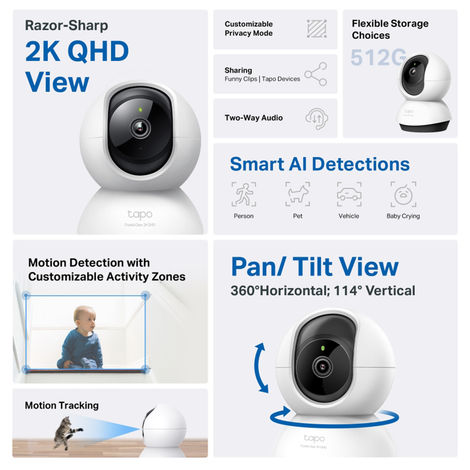 TP-Link C220 Pan/Tilt Smart AI 2K 4MP QHD 1440p Home Security Wi-Fi Camera| Alexa & Google Assistant Enabled |Night Vision|Two-Way Audio| Motion Detection