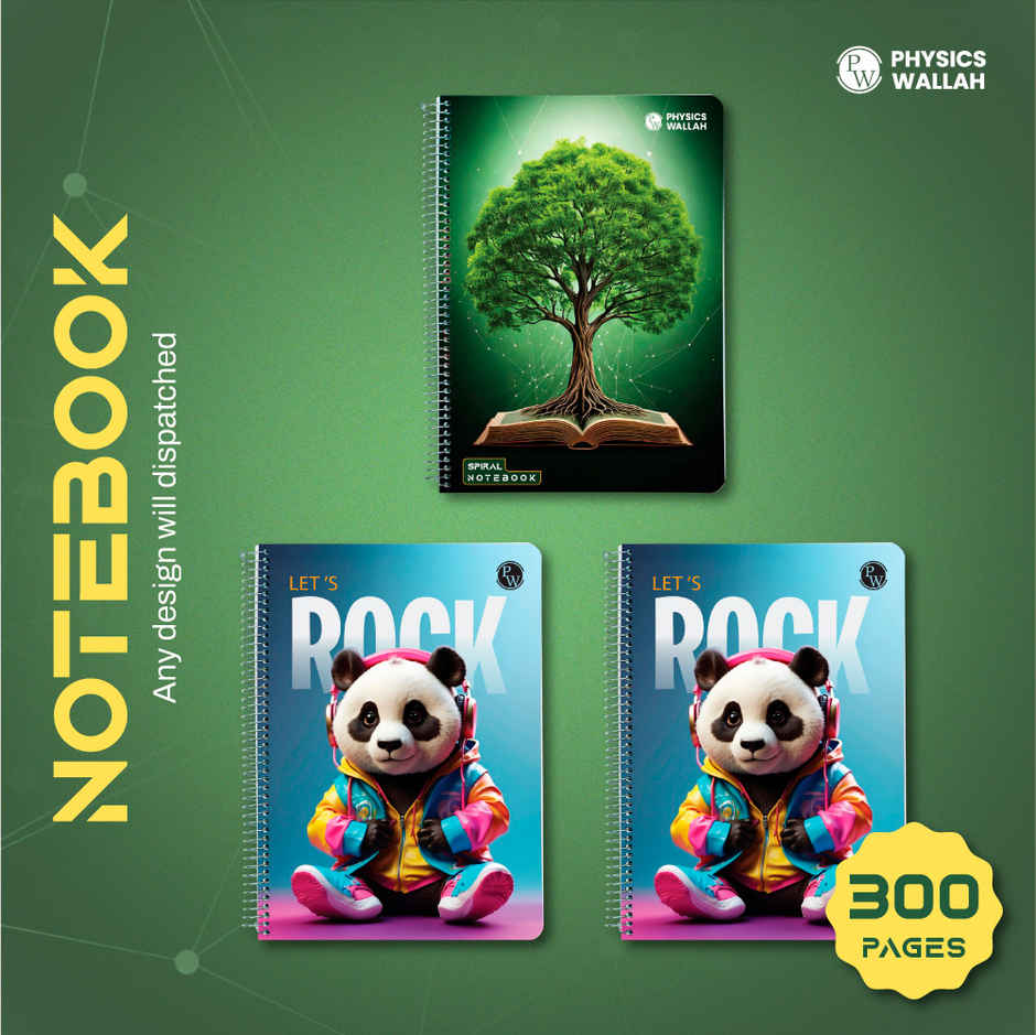 Physics Wallah A4 Size 300 Pages single subject Spiral Binding Notebook | Ruled with plactic cover