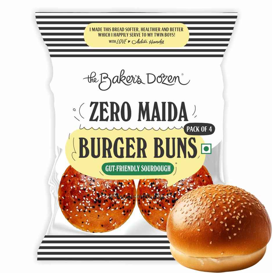 The Baker'S Dozen 100% Whole Wheat Bread - No Palm Oil No Preservative (450g) & The Baker'S Dozen Zero Maida Burger Buns No Palm Oil No Preservative 100% Wholehwheat (4pc) Combo