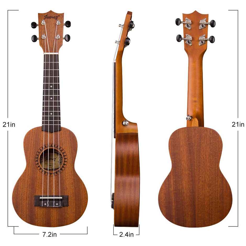 Juarez JRZ21UK 21 Inch Soprano Ukulele Kit with Aquila Strings,Sapele Body, Matte Finish, Bag