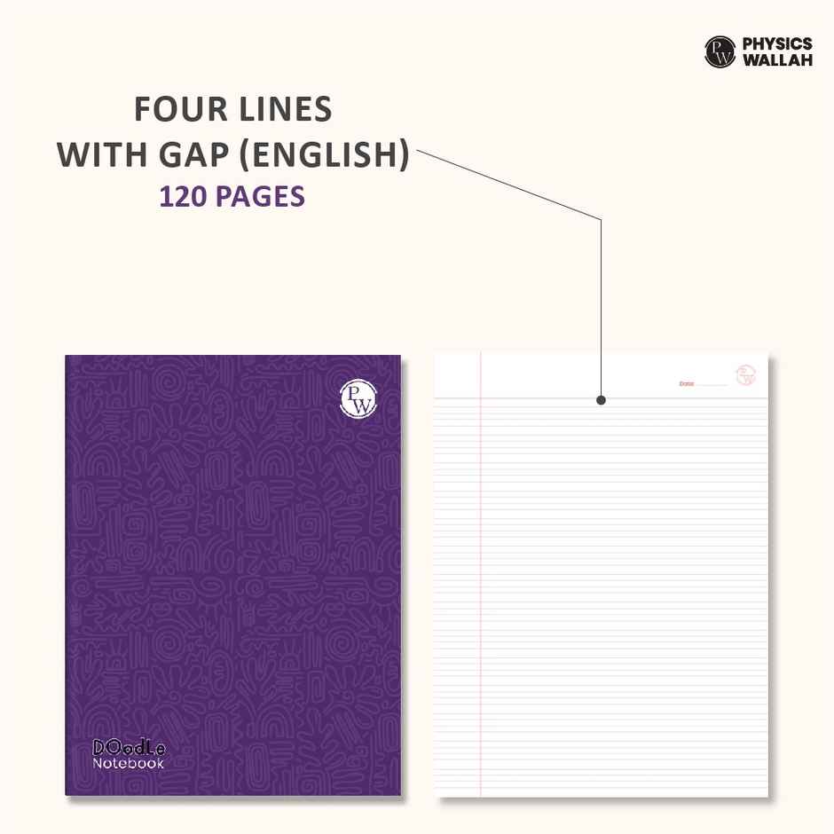 Physics Wallah Doodle Notebook | 120 Pages | Four Lines with Gap (English) set of 6