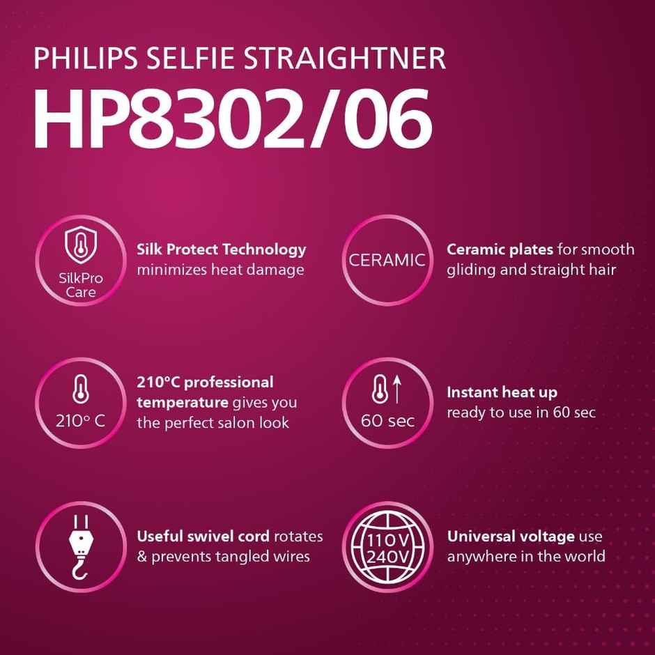 Philips India's No.1 Hair Styling Brand Selfie Hair Straightener | HP8302/06