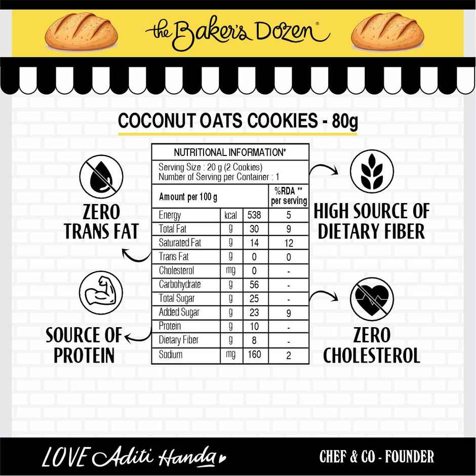 The Baker'S Dozen 100% Whole Wheat Bread - No Palm Oil No Preservative (450g) & The Baker'S Dozen Zero Maida Coconut And Oats Biscuits Cookies | Maida-Free And Trans Fat-Free (80g) Combo