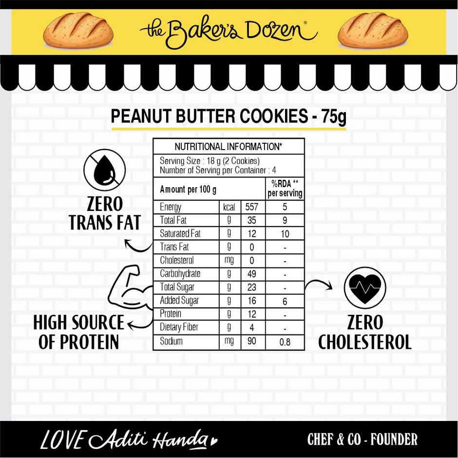 The Baker'S Dozen Wholewheat Banana Walnut Cake (150g) & The Baker'S Dozen High Protein Peanut Butter Cookies Biscuits | Artificial Colour-Free Cookies (75g) Combo