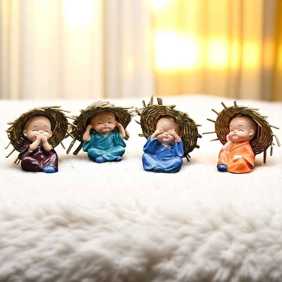 eCraftIndia Whimsical Set of 4 Baby Monk Buddha Statues