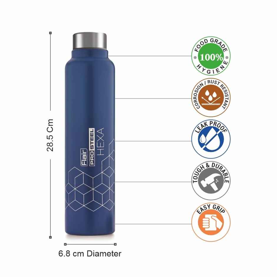 Flair Hexa 1000Ml Stainless Steel Water Bottle - Blue Thunder