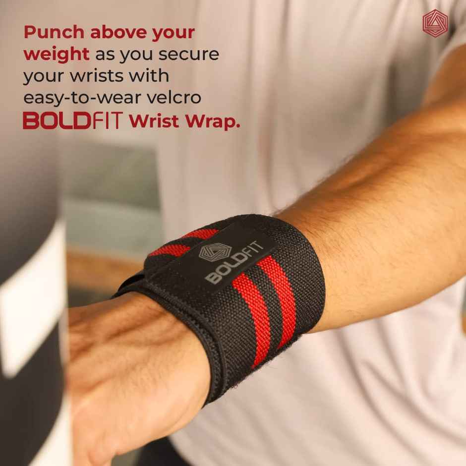 Boldfit Cotton Wrist Band For Men & Women, Wrist Supporter For Gym Red Black 2 Stripes