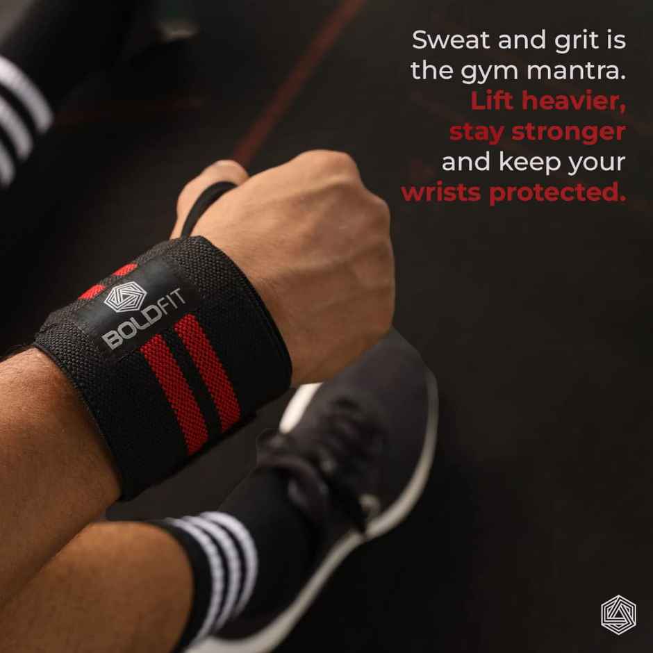 Boldfit Cotton Wrist Band For Men & Women, Wrist Supporter For Gym Red Black 2 Stripes