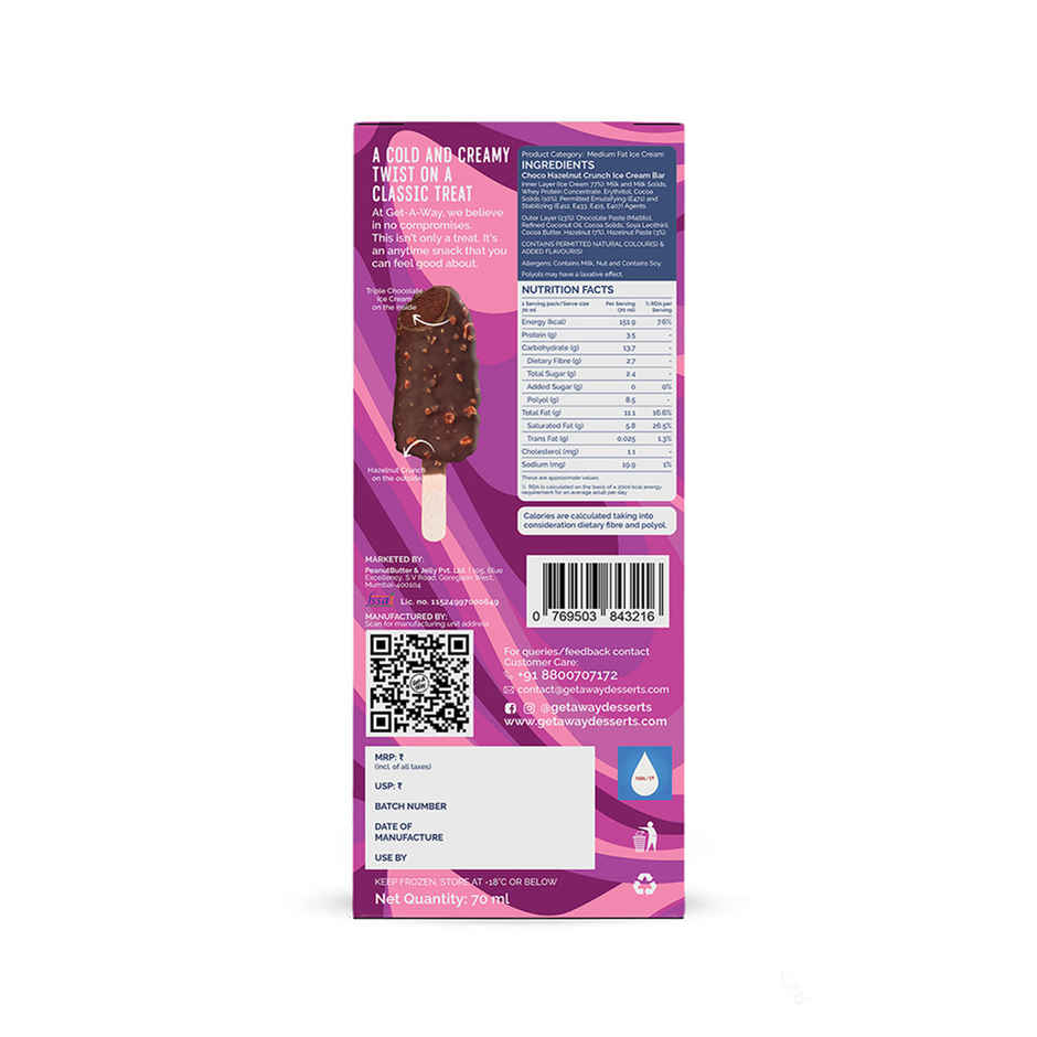 Get-A-Way Choco Hazelnut Crunch Ice Cream Stick | Zero Added Sugar