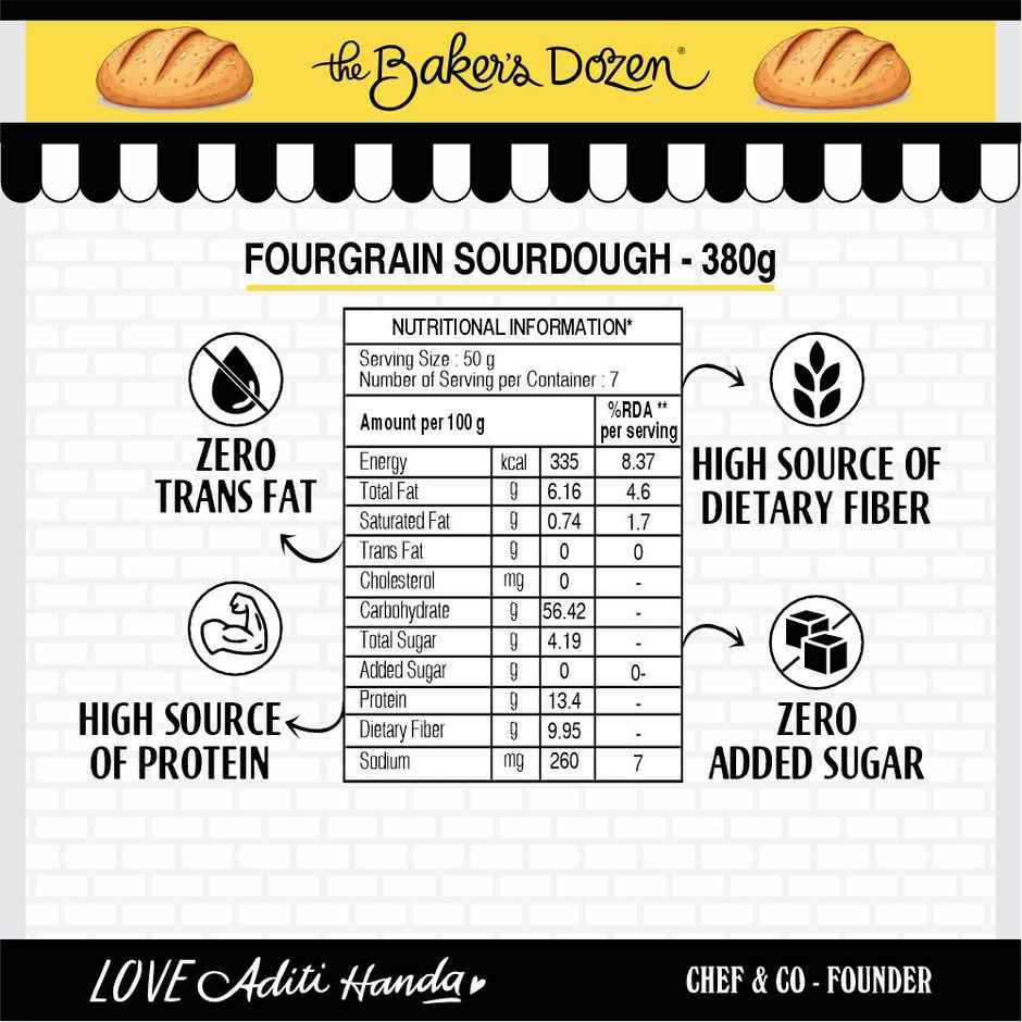 The Baker's Dozen Zero Maida Fourgrain Sourdough Bread | Artisan | Whole Wheat | High Protein bread
