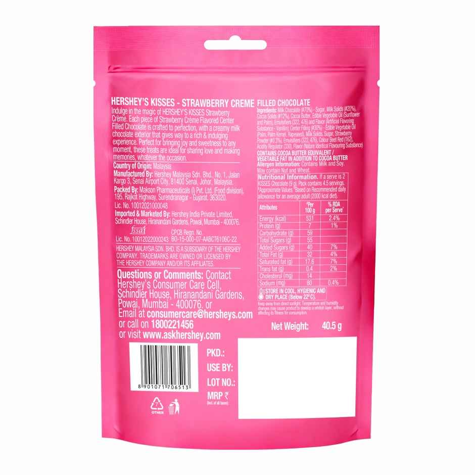 Hersheys Kisses Strawberry Creme | Flavored center filled chocolate