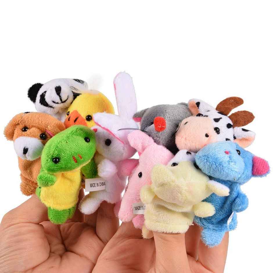 Toyshine 10 Pc Plush Animals Finger Puppet Toys - Mini Plush Figures Toy Assortment for Kids