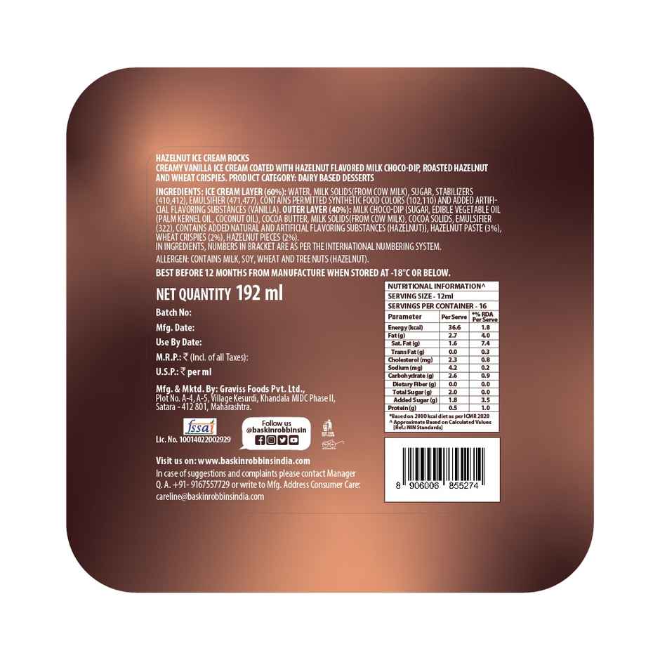 Baskin Robbins Ice Cream Rocks Hazelnut Bites