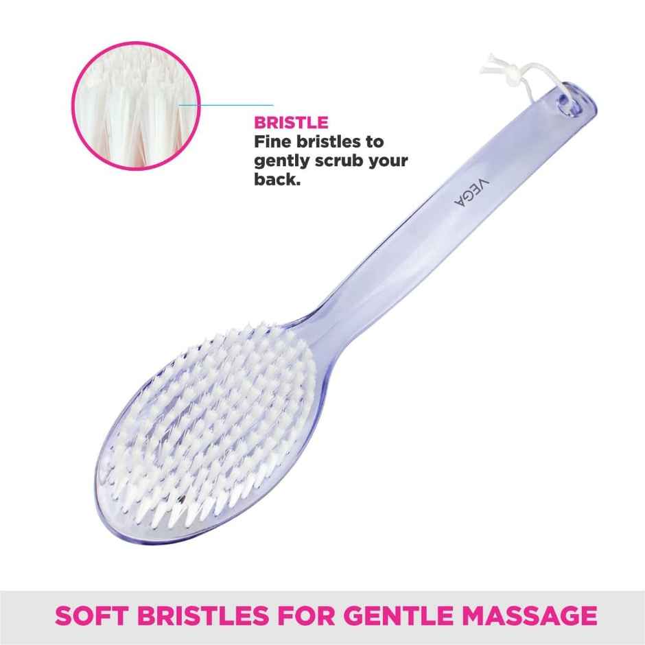 Vega Soft Bristle Bath Brush With Ergonomic Handle | Plastic | Color May Vary