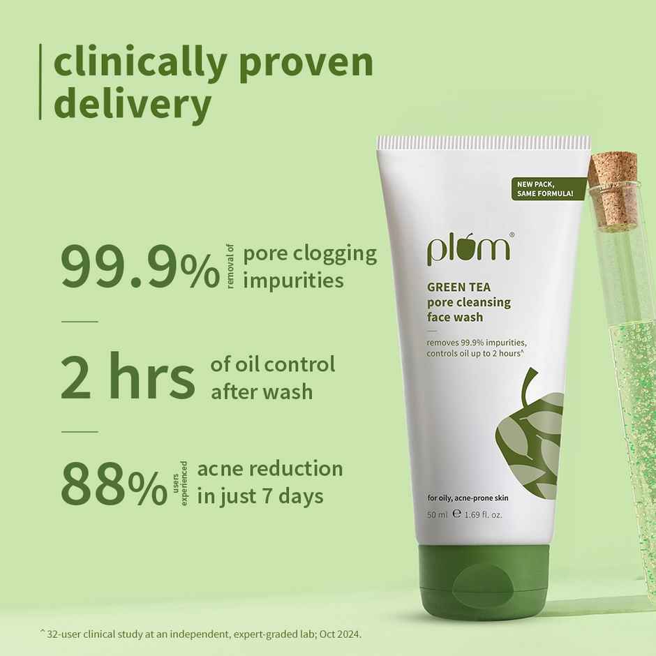 Plum Green Tea Pore Cleansing Face Wash Fights Pimples & Removes Excess Oil Enriched With Green Tea & Glycolic Acid Best Suits Oily Acne-Prone Combination Skin 100% Vegan