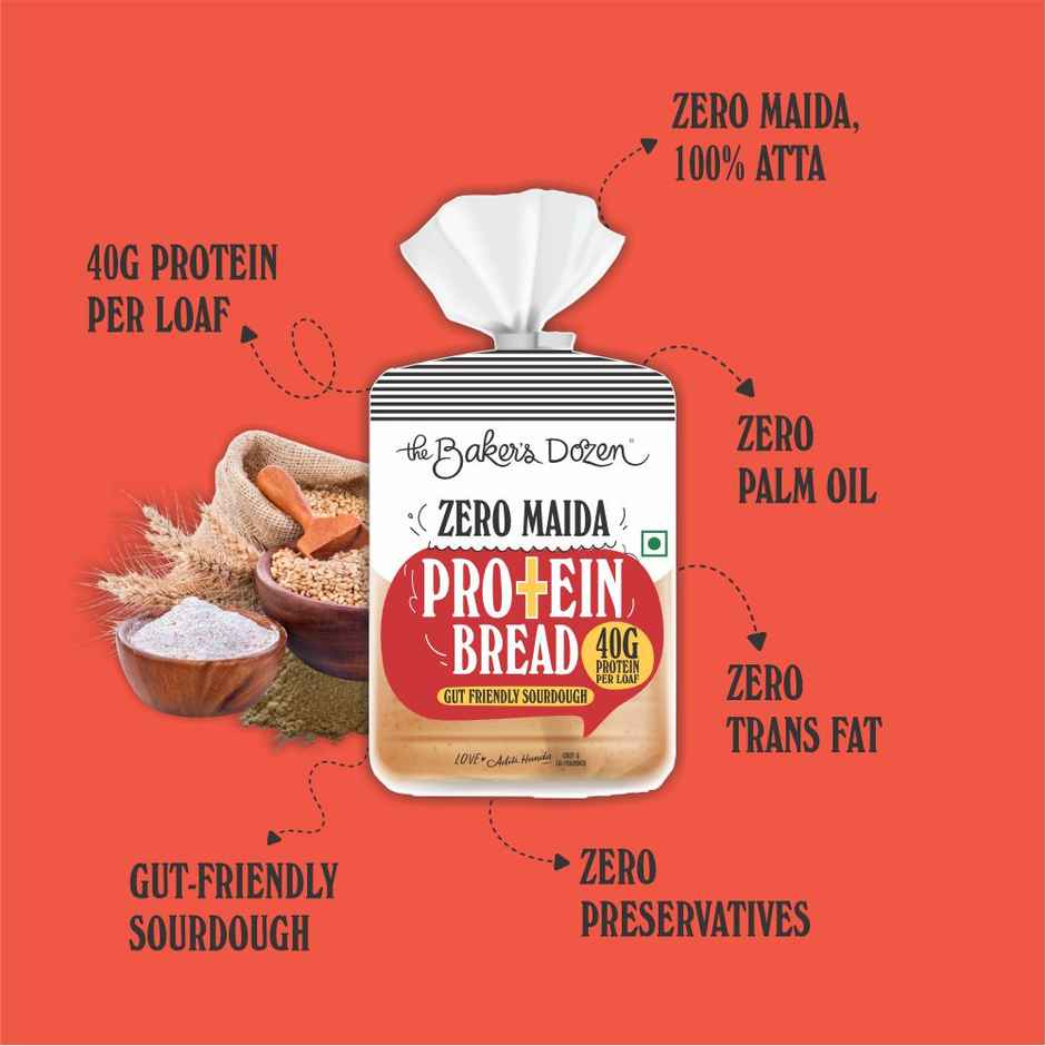 The Baker'S Dozen Zero Maida Protein Bread (240g) & The Baker'S Dozen High Protein Peanut Butter Cookies Biscuits | Artificial Colour-Free Cookies (75g) Combo