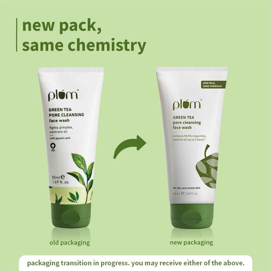 Plum Green Tea Pore Cleansing Face Wash Fights Pimples & Removes Excess Oil Enriched With Green Tea & Glycolic Acid Best Suits Oily Acne-Prone Combination Skin 100% Vegan