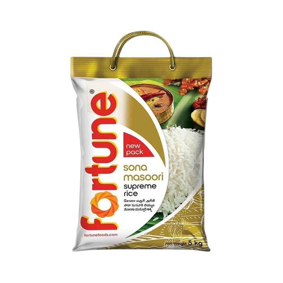 Fortune Sunlite Refined Sunflower Oil (Pouch)(1 l), Madhur Sugar/Sakkare - Refined(1 kg) & Fortune Sona Masoori Supreme Rice(5 kg) Combo